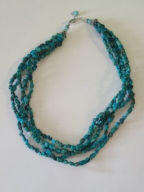 Multi-Strand faux Turquoise Chip Necklace with 925 Silver Clasp